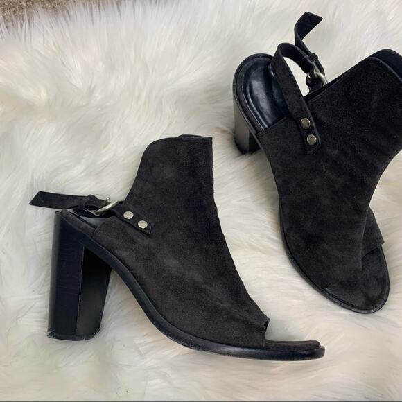 Rag & Bone Black Suede Leather Wyatt Peep Toe Heeled Booties Size 41 - Picture 2 of 9